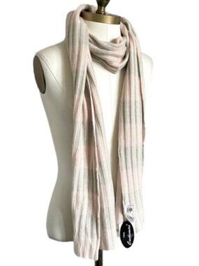 Portolano Pastel Pink Gray Ribbed 100% Cashmere Scarf - BNWTs🧣